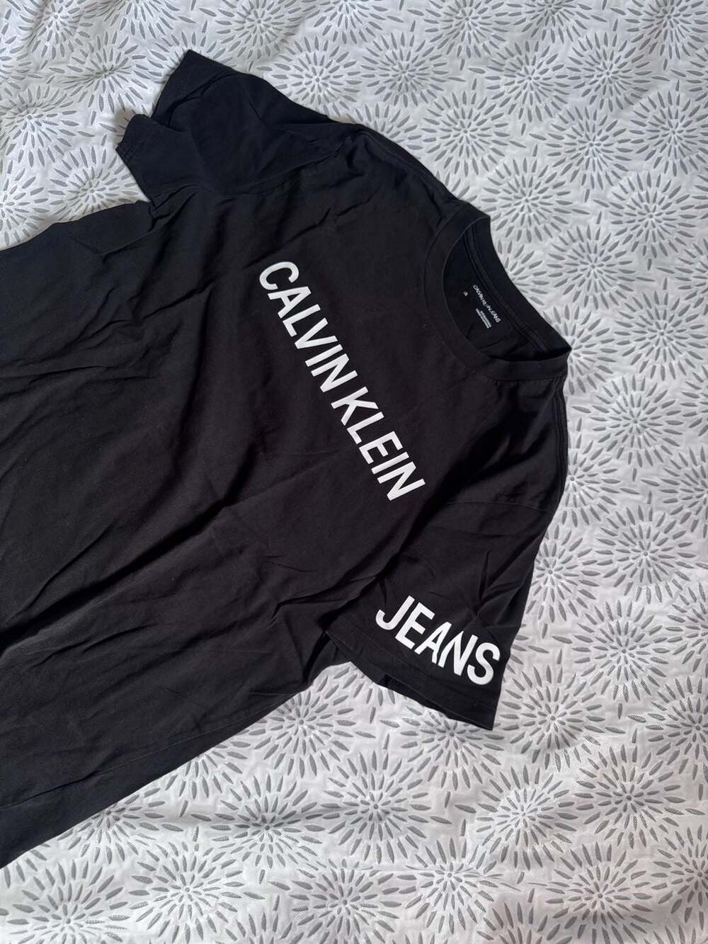 Calvin Klein Jeans Black Crewneck T-Shirt with Chest and Sleeve Logo